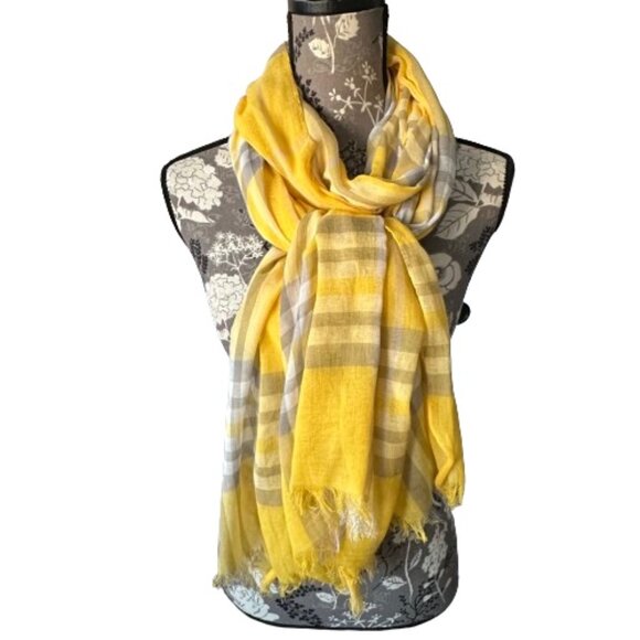 Unknown Brand OS Yellow/Gray/Tan Color Mega Check Soft Woven Wrap/Coverup/Scarf - Picture 2 of 15